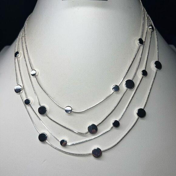 Multi Layer Silver‎ Tone Silver Disc Station Necklace - Picture 6 of 10